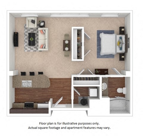 Studio Loft 3D floor plan at The District, CO, 80222